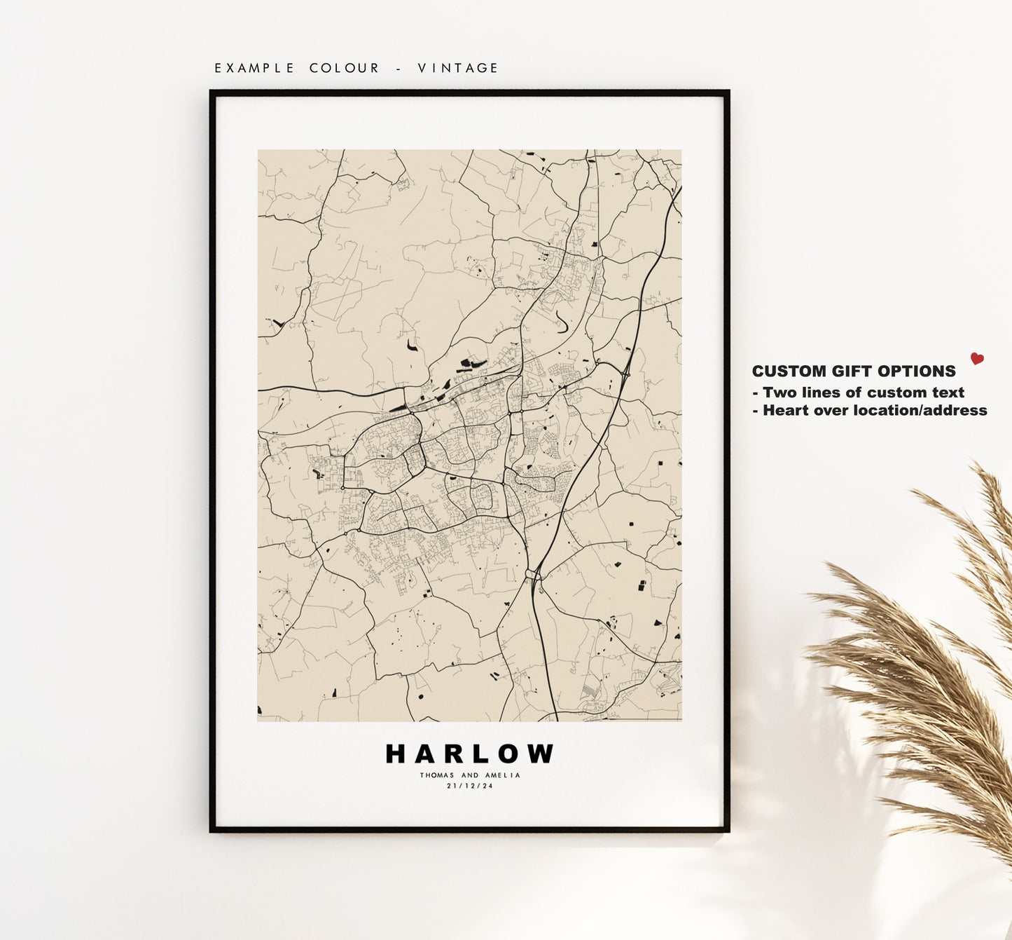 Harlow Map Print - Minimalist City Map Poster - Map Wall Art - UK - Harlow Print - Harlow Poster - Different Colours Available