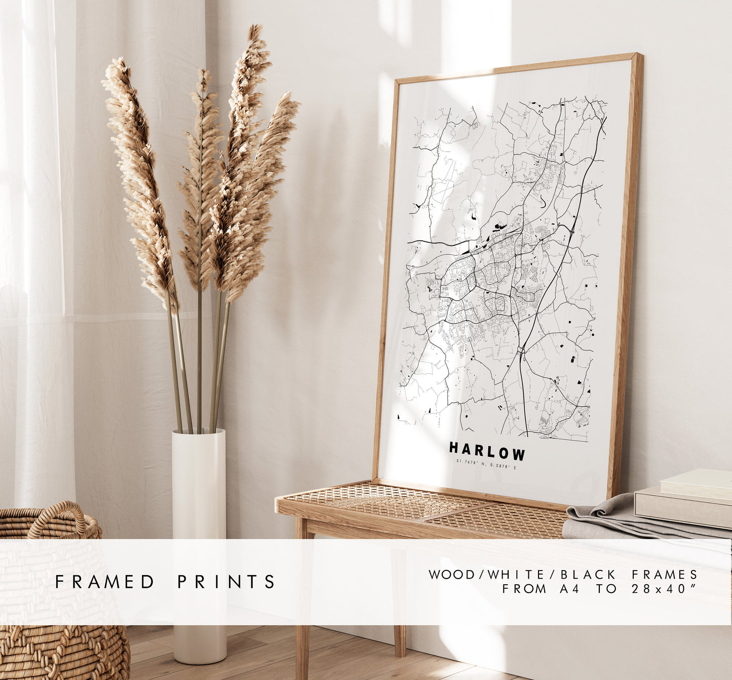 Harlow Map Print - Minimalist City Map Poster - Map Wall Art - UK - Harlow Print - Harlow Poster - Different Colours Available