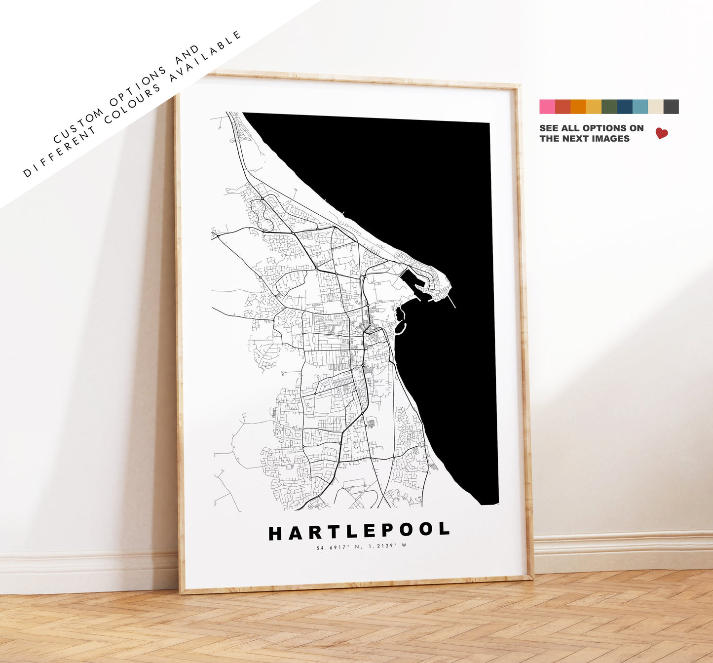 Hartlepool Map Print - Minimalist City Map Poster - Map Wall Art - UK - Hartlepool Print - Hartlepool Poster - Different Colours Available