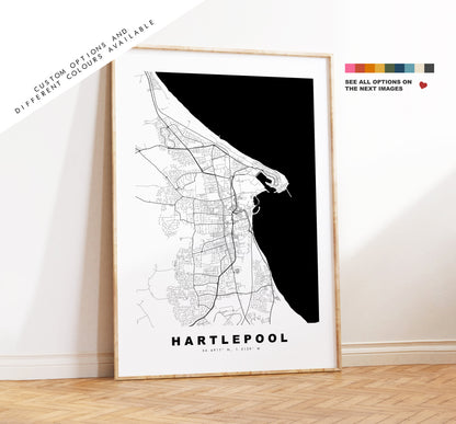 Hartlepool Map Print - Minimalist City Map Poster - Map Wall Art - UK - Hartlepool Print - Hartlepool Poster - Different Colours Available