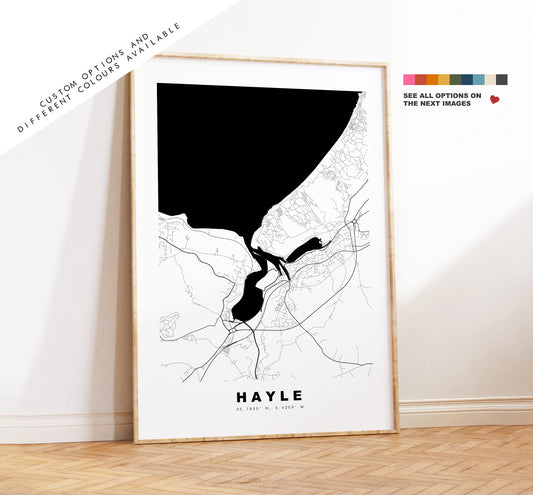 Hayle Map Print - Minimalist City Map Poster - Map Wall Art - UK - Cornwall - Hayle Print - Hayle Poster - Different Colours Available