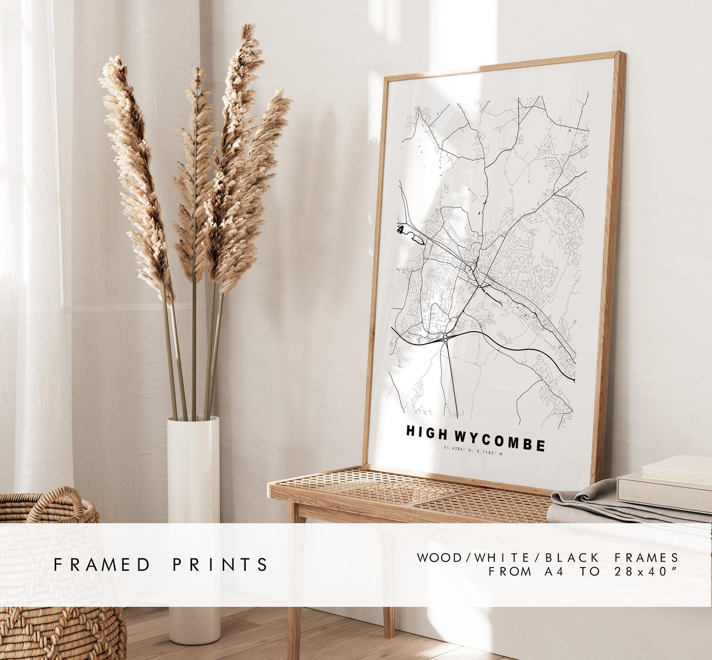 High Wycombe Map Print - Minimalist City Map Poster - Map Wall Art - UK - High Wycombe Print - Poster - Different Colours Available