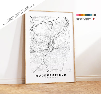 Huddersfield Map Print - Minimalist City Map Poster - Map Art - UK - Huddersfield Print - Huddersfield Poster - Different Colours Available