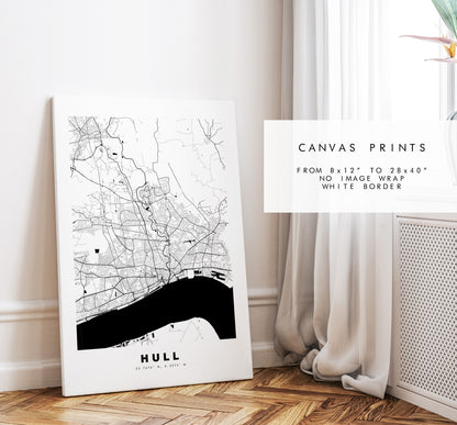 Hull Map Print - Minimalist City Map Poster - Map Wall Art - UK - Hull Print - Hull Poster - Different Colours Available