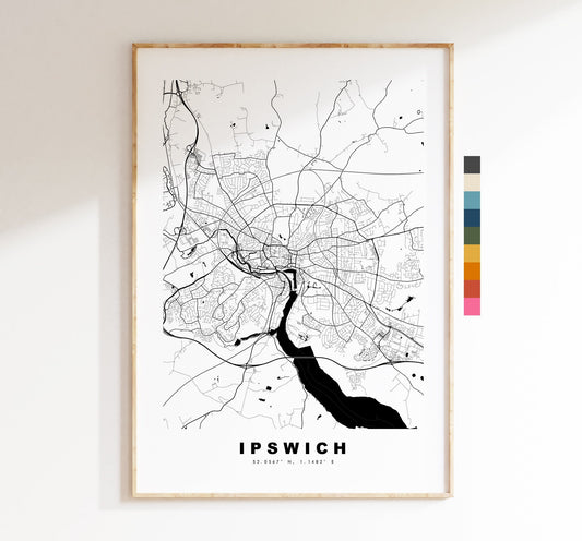 Ipswich Map Print - Minimalist City Map Poster - Map Wall Art - UK - Ipswich Print - Ipswich Poster - Different Colours Available