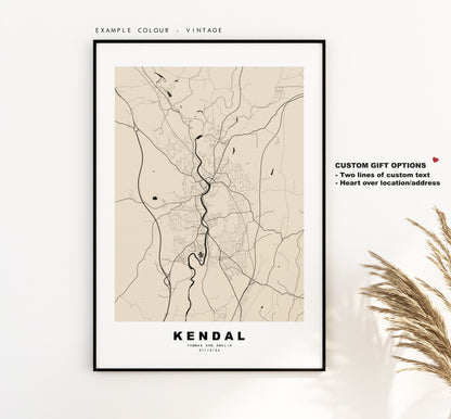 Kendal Map Print - Minimalist City Map Poster - Map Wall Art - UK - Kendal Print - Kendal Poster - Different Colours Available