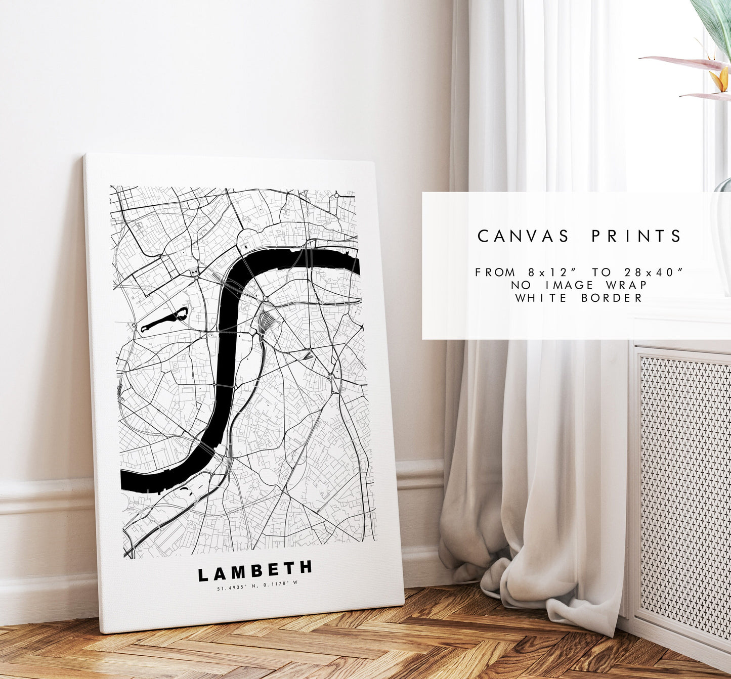 Lambeth Map Print - Minimalist City Map Poster - Map Wall Art - UK - Lambeth Print - Lambeth Poster - Different Colours Available