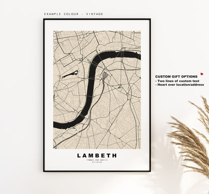 Lambeth Map Print - Minimalist City Map Poster - Map Wall Art - UK - Lambeth Print - Lambeth Poster - Different Colours Available