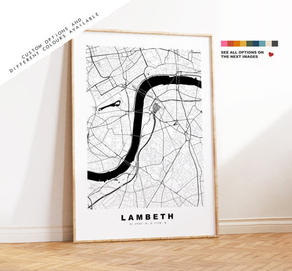 Lambeth Map Print - Minimalist City Map Poster - Map Wall Art - UK - Lambeth Print - Lambeth Poster - Different Colours Available