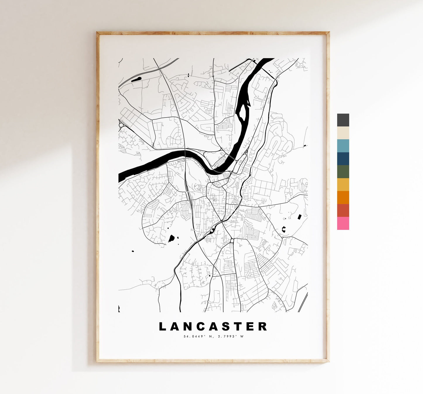 Lancaster Map Print - Minimalist City Map Poster - Map Wall Art - UK - Lancaster Print - Lancaster Poster - Different Colours Available