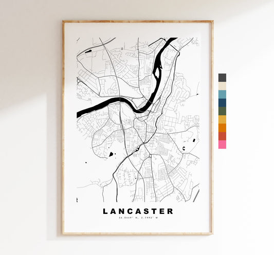 Lancaster Map Print - Minimalist City Map Poster - Map Wall Art - UK - Lancaster Print - Lancaster Poster - Different Colours Available