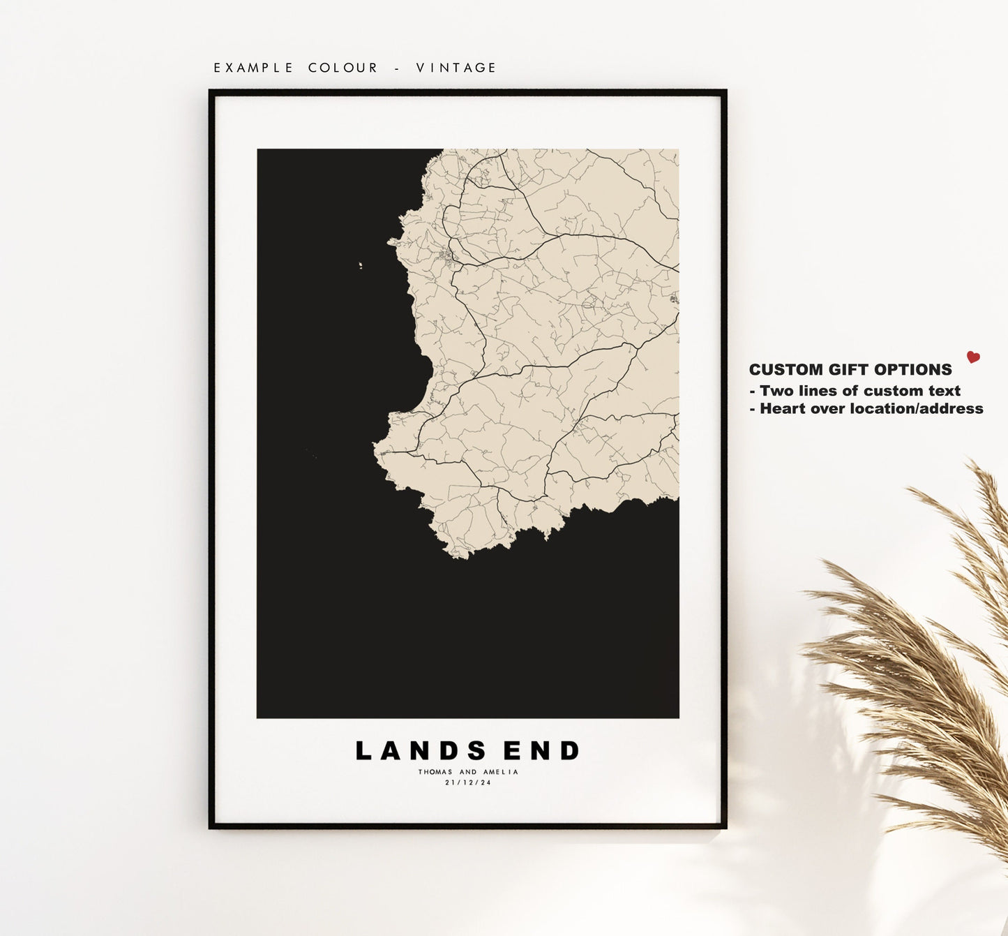 Lands End Map Print - Minimalist City Map Poster - Map Wall Art - UK - Lands End Print - Lands End Poster - Different Colours Available