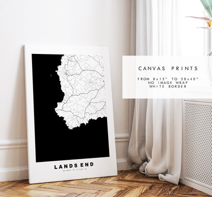 Lands End Map Print - Minimalist City Map Poster - Map Wall Art - UK - Lands End Print - Lands End Poster - Different Colours Available