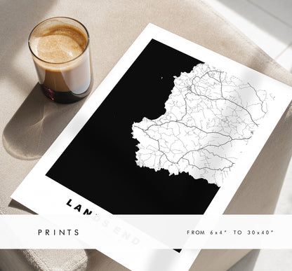 Lands End Map Print - Minimalist City Map Poster - Map Wall Art - UK - Lands End Print - Lands End Poster - Different Colours Available