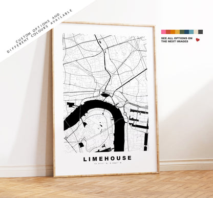 Limehouse Map Print - Minimalist City Map Poster - Map Wall Art - UK - Limehouse Print - Limehouse Poster - Different Colours Available