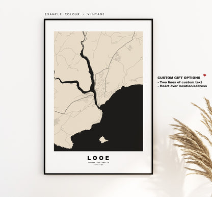 Looe Map Print - Minimalist City Map Poster - Map Wall Art - UK - Looe Print - Looe Poster - Different Colours Available