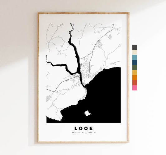 Looe Map Print - Minimalist City Map Poster - Map Wall Art - UK - Looe Print - Looe Poster - Different Colours Available