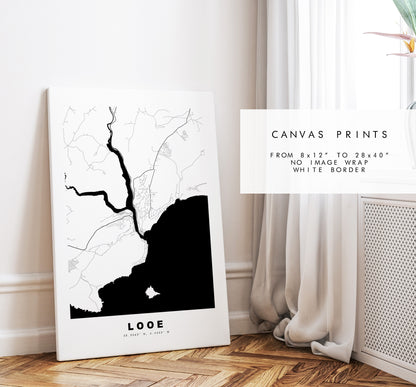 Looe Map Print - Minimalist City Map Poster - Map Wall Art - UK - Looe Print - Looe Poster - Different Colours Available