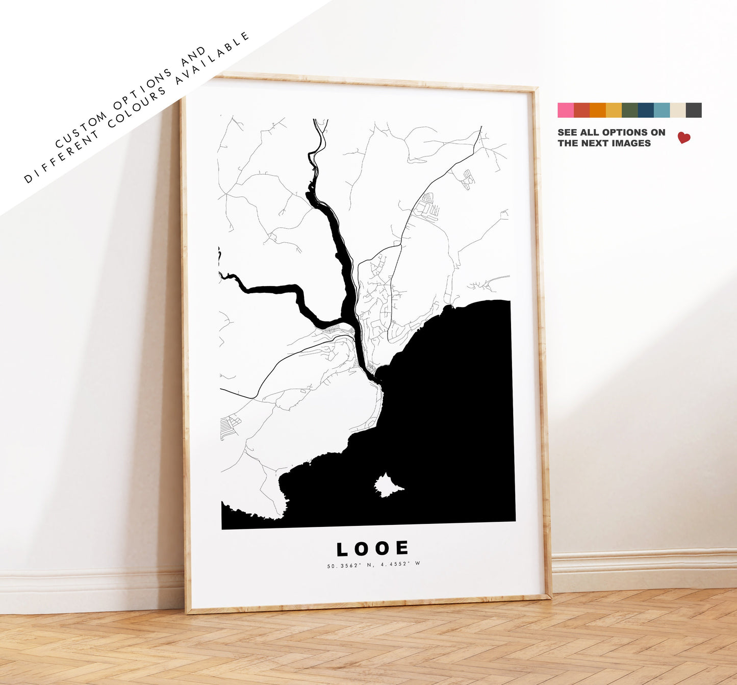 Looe Map Print - Minimalist City Map Poster - Map Wall Art - UK - Looe Print - Looe Poster - Different Colours Available