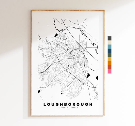 Loughborough Map Print - Minimalist City Map Poster - Map Art - UK - Loughborough Print - Loughborough Poster - Different Colours Available