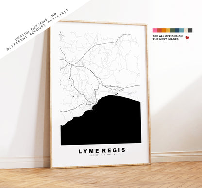 Lyme Regis Map Print - Minimalist City Map Poster - Map Wall Art - UK - Lyme Regis Print - Lyme Regis Poster - Different Colours Available