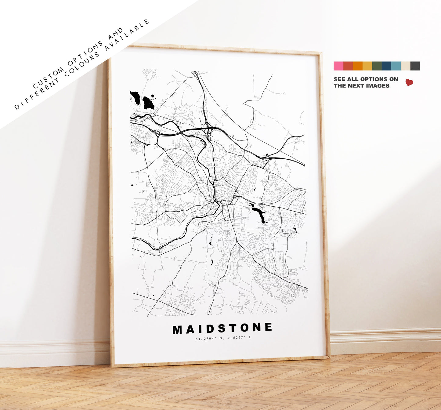 Maidstone Map Print - Minimalist City Map Poster - Map Wall Art - UK - Maidstone Print - Maidstone Poster - Different Colours Available