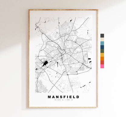 Mansfield Map Print - Minimalist City Map Poster - Map Wall Art - UK - Mansfield Print - Mansfield Poster - Different Colours Available