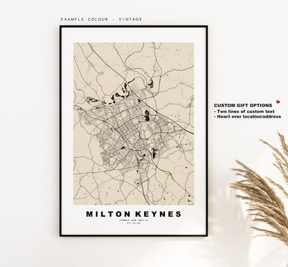 Milton Keynes Map Print - Minimalist City Map Poster - Map - UK - Milton Keynes Print - Milton Keynes Poster - Different Colours Available