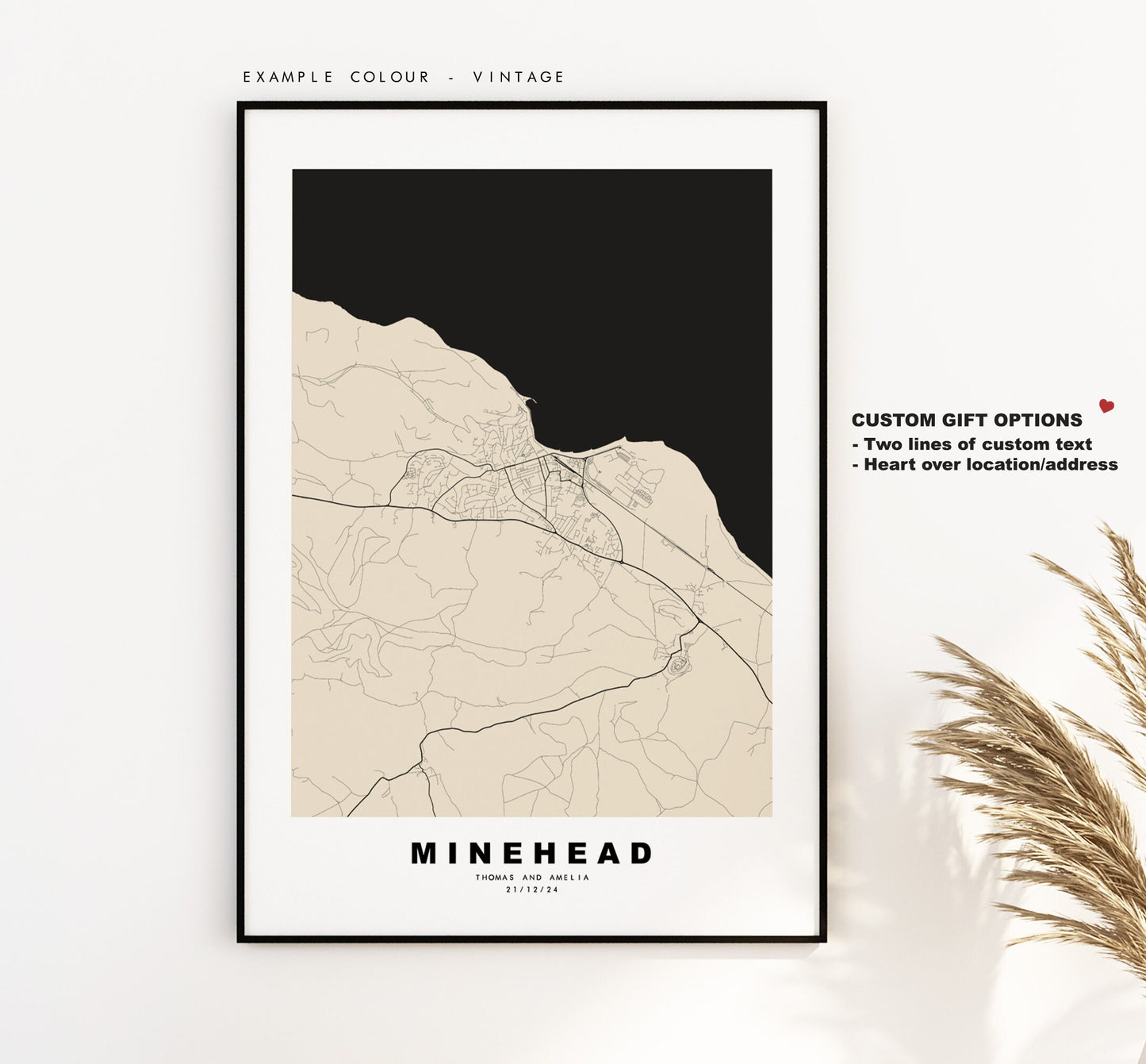 Minehead Map Print - Minimalist City Map Poster - Map Wall Art - UK - Minehead Print - Minehead Poster - Different Colours Available