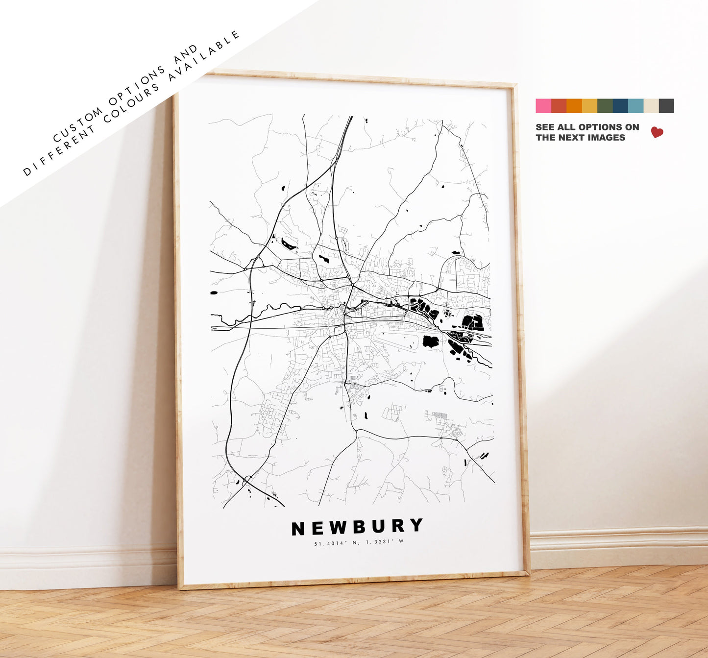 Newbury Map Print - Minimalist City Map Poster - Map Wall Art - UK - Newbury Print - Newbury Poster - Different Colours Available