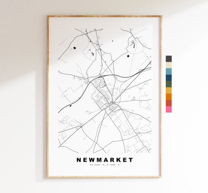 Newmarket Map Print - Minimalist City Map Poster - Map Wall Art - UK - Newmarket Print - Newmarket Poster - Different Colours Available