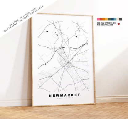 Newmarket Map Print - Minimalist City Map Poster - Map Wall Art - UK - Newmarket Print - Newmarket Poster - Different Colours Available