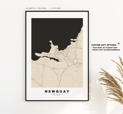 Newquay Map Print - Minimalist City Map Poster - Map Wall Art - UK - Newquay Print - Newquay Poster - Different Colours Available