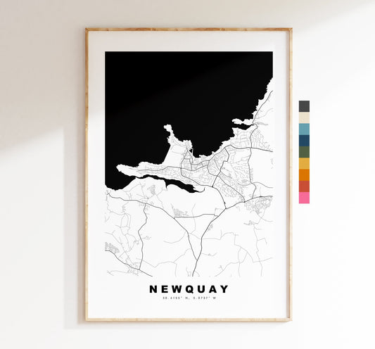 Newquay Map Print - Minimalist City Map Poster - Map Wall Art - UK - Newquay Print - Newquay Poster - Different Colours Available