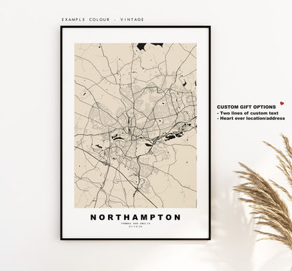 Northampton Map Print - Minimalist City Map Poster - Map Art - UK - Northampton Print - Northampton Poster - Different Colours Available