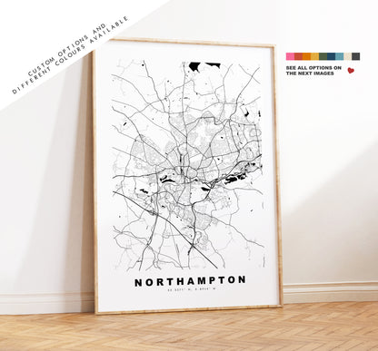 Northampton Map Print - Minimalist City Map Poster - Map Art - UK - Northampton Print - Northampton Poster - Different Colours Available