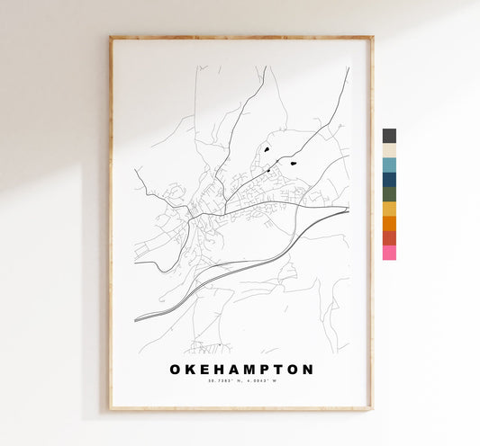 Okehampton Map Print - Minimalist City Map Poster - Map Wall Art - UK - Okehampton Print - Okehampton Poster - Different Colours Available