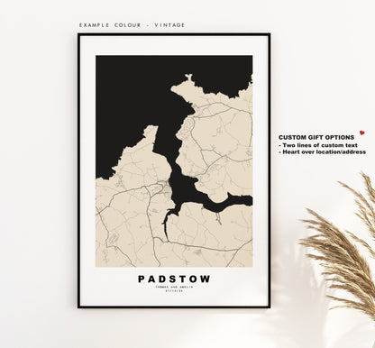 Padstow Map Print - Minimalist City Map Poster - Map Wall Art - UK - Padstow Print - Padstow Poster - Different Colours Available