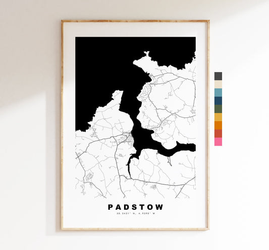 Padstow Map Print - Minimalist City Map Poster - Map Wall Art - UK - Padstow Print - Padstow Poster - Different Colours Available