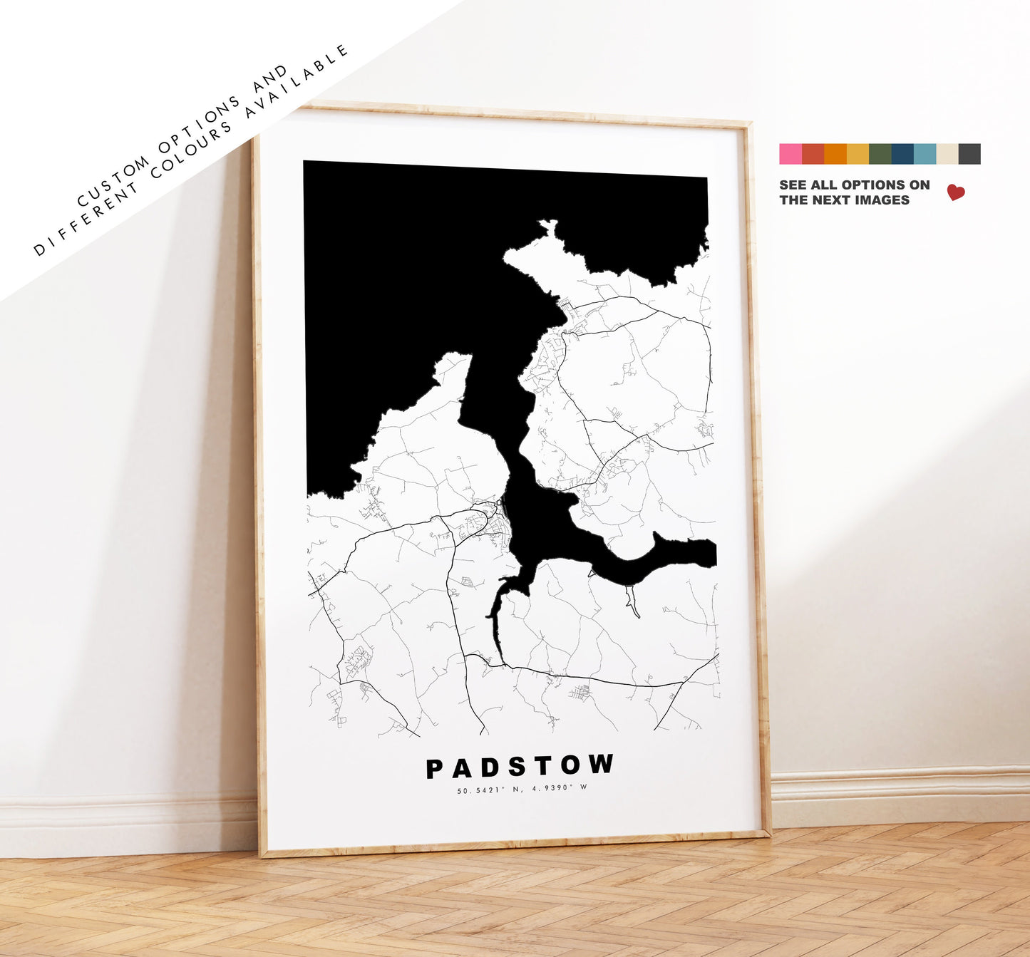 Padstow Map Print - Minimalist City Map Poster - Map Wall Art - UK - Padstow Print - Padstow Poster - Different Colours Available