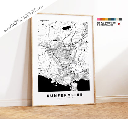 Dunfermline Map Print - Minimalist City Map Poster - Map Wall Art - Scotland - Dunfermline Print - Dunfermline Poster - Different Colours