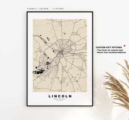 Lincoln Map Print - Minimalist City Map Poster - Map Wall Art - UK - Lincoln Print - Lincoln Poster - Different Colours Available