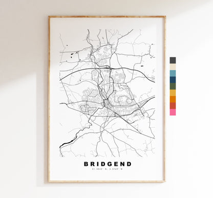 Bridgend Map Print - Minimalist City Map Poster - Map Art - Wales - Bridgend Print - Bridgend Poster - Different Colours Available