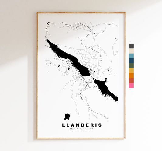 Llanberis Map Print - Minimalist City Map Poster - Map Art - Wales - Llanberis Print - Llanberis Poster - Different Colours Available