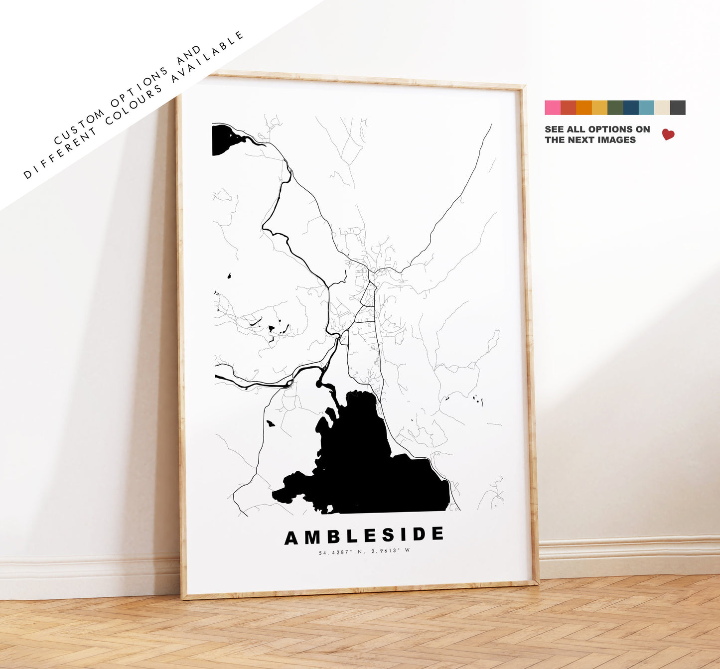 Ambleside Map Print - Minimalist City Map Poster - Map Art - Cumbria - Ambleside Print - Ambleside Poster - Different Colours Available