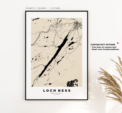 Loch Ness Map Print - Minimalist Map Poster - Map Wall Art - Scotland - Loch Ness Print - Loch Ness Poster - Different Colours Available