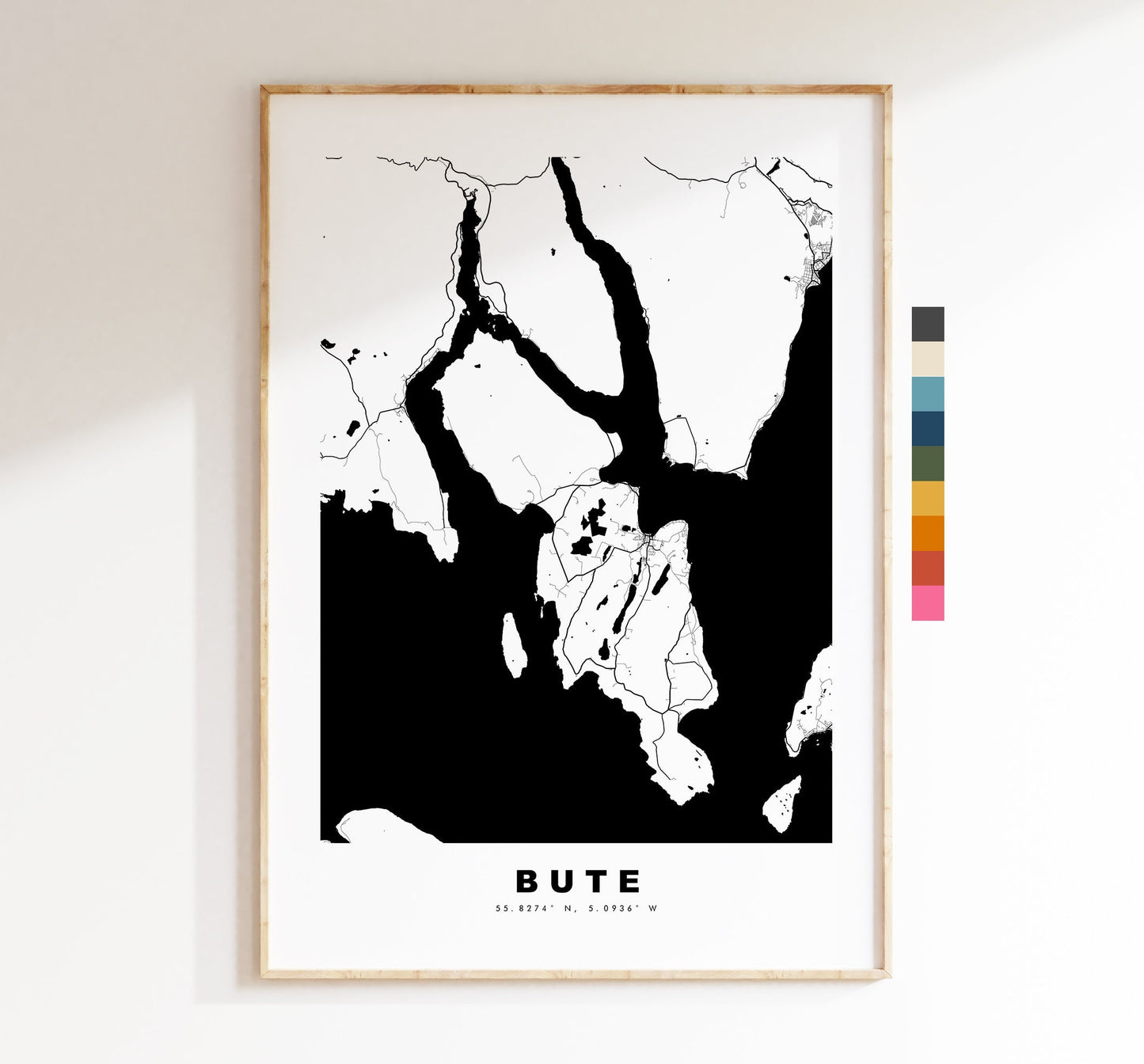 Bute Map Print - Minimalist Map Poster - Map Wall Art - Scotland - Isle of Bute Print - Bute Poster - Different Colours Available