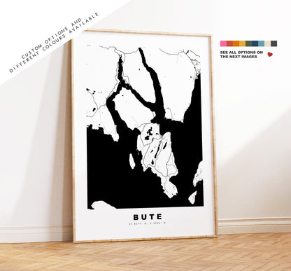 Bute Map Print - Minimalist Map Poster - Map Wall Art - Scotland - Isle of Bute Print - Bute Poster - Different Colours Available