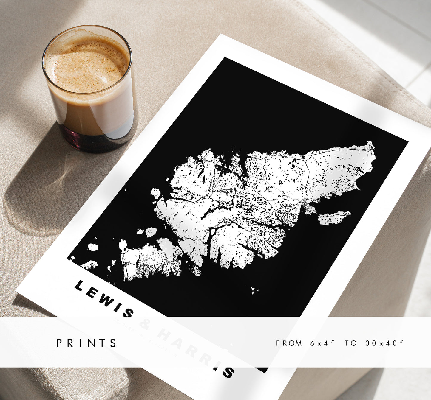 Lewis and Harris Map Print - Minimalist Map Poster - Map Wall Art - Scotland - Lewis and Harris Poster - Different Colours Available