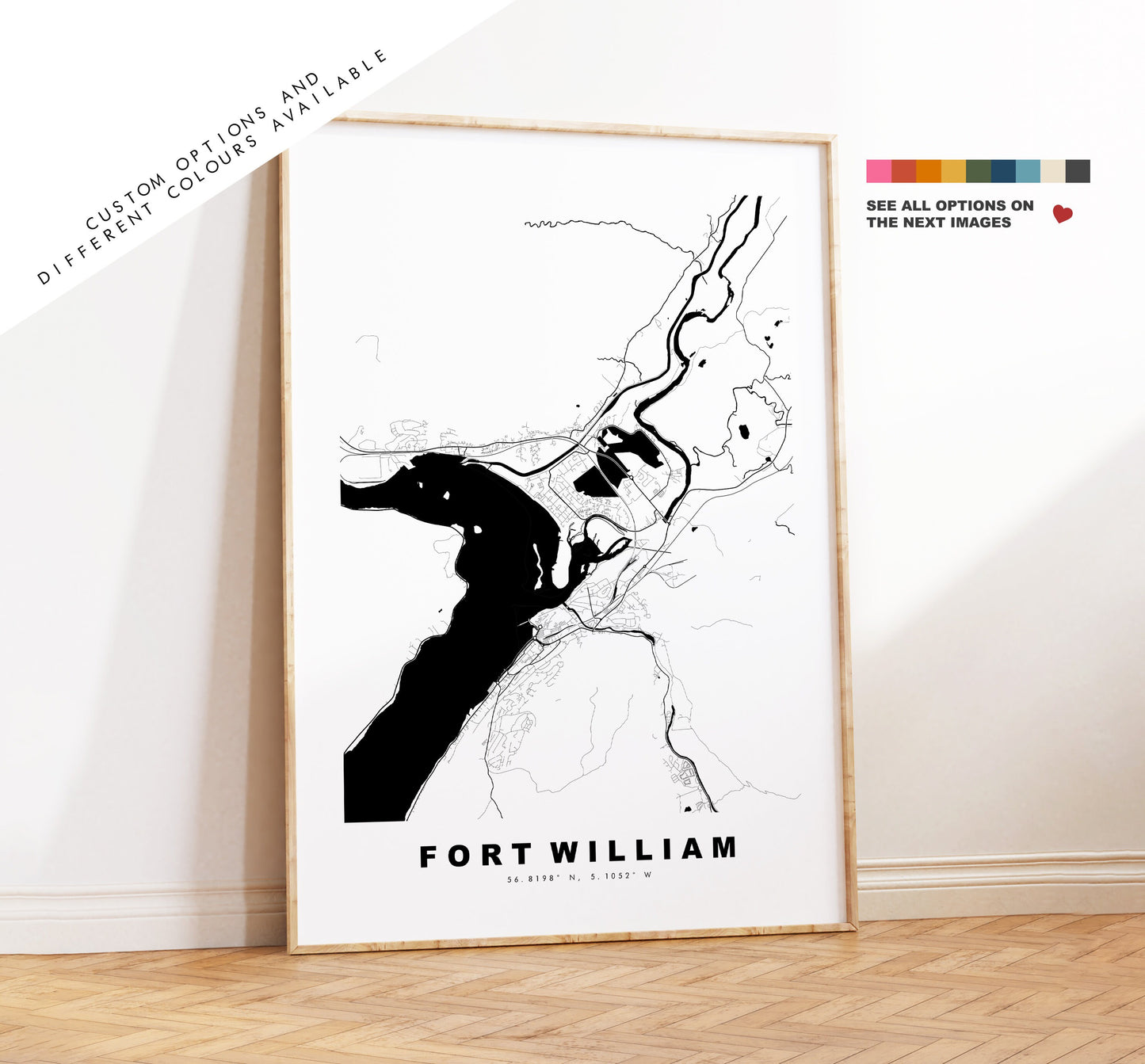 Fort William Map Print - Minimalist City Map Poster - Map Wall Art - Scotland - Fort William Print - Different Colours Available